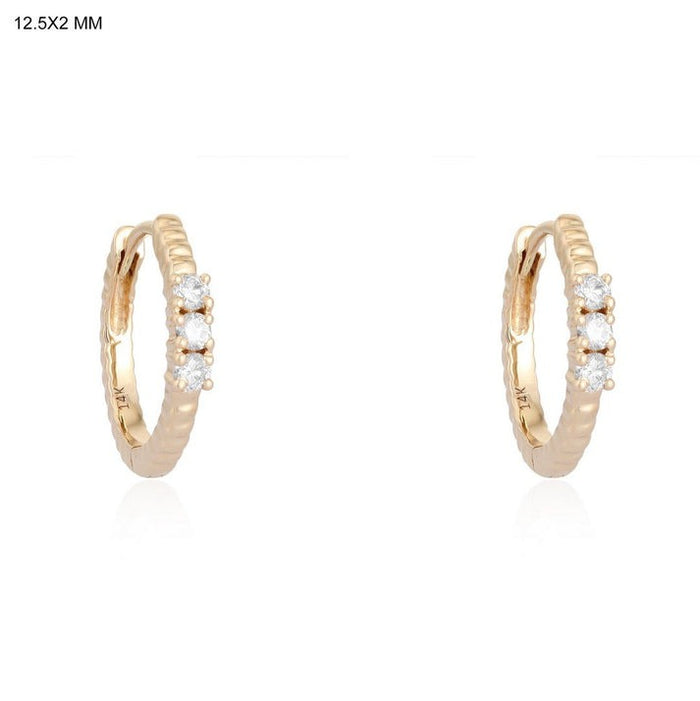 Trio Whisper Diamond Huggie Hoop Earrings in 14K Yellow Gold