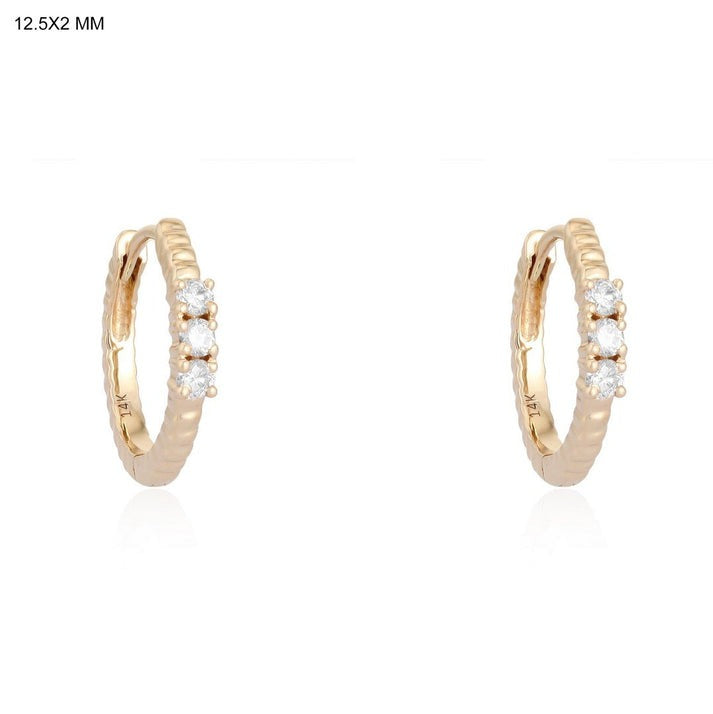 Trio Whisper Diamond Huggie Hoop Earrings in 14K Yellow Gold