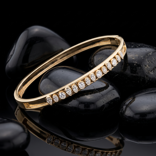 Round Pear Cut Diamonds Bangle Bracelet in 14K Gold