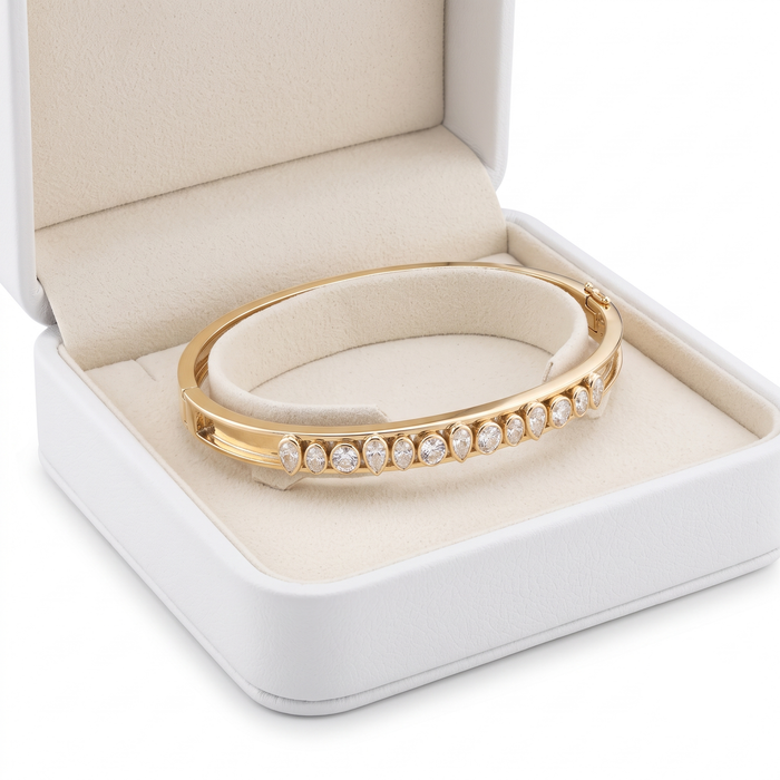 Round Pear Cut Diamonds Bangle Bracelet in 14K Gold