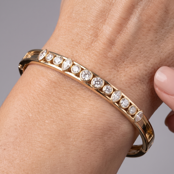 Round Pear Cut Diamonds Bangle Bracelet in 14K Gold
