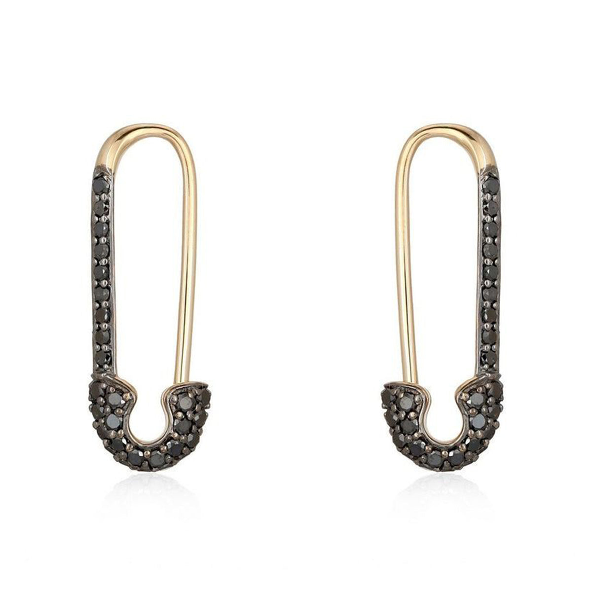 Pave Safety Pin Diamond Earrings in 14K Gold
