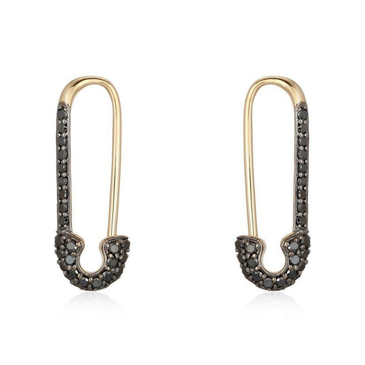 Pave Safety Pin Diamond Earrings in 14K Gold