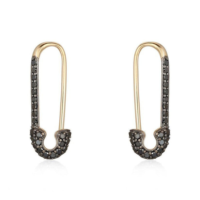Pave Safety Pin Diamond Earrings in 14K Gold