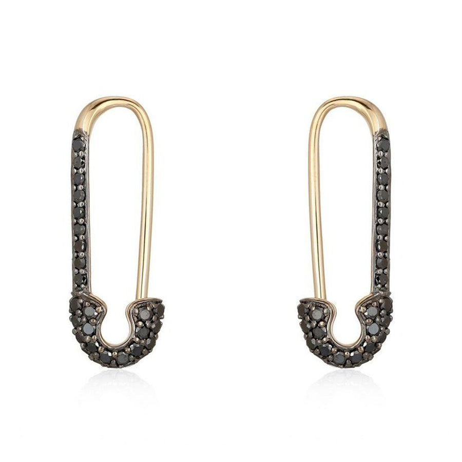 Pave Safety Pin Diamond Earrings in 14K Gold