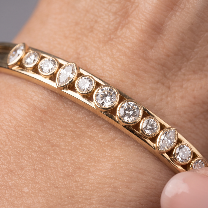 Round Pear Cut Diamonds Bangle Bracelet in 14K Gold