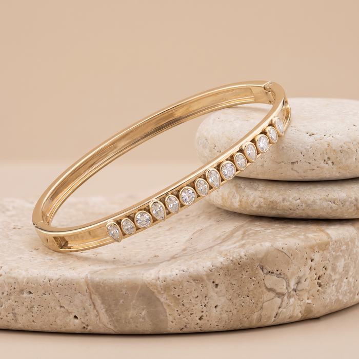 Round Pear Cut Diamonds Bangle Bracelet in 14K Gold