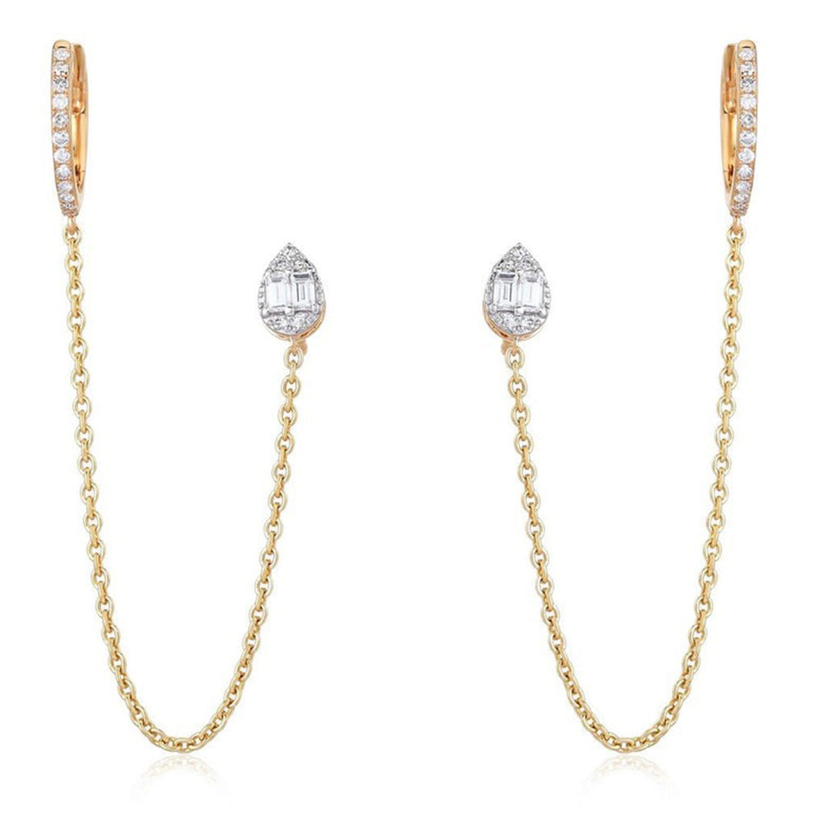 Pear Diamond Chain Link Drop Earrings in 14K Yellow Gold