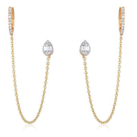 Pear Diamond Chain Link Drop Earrings in 14K Yellow Gold