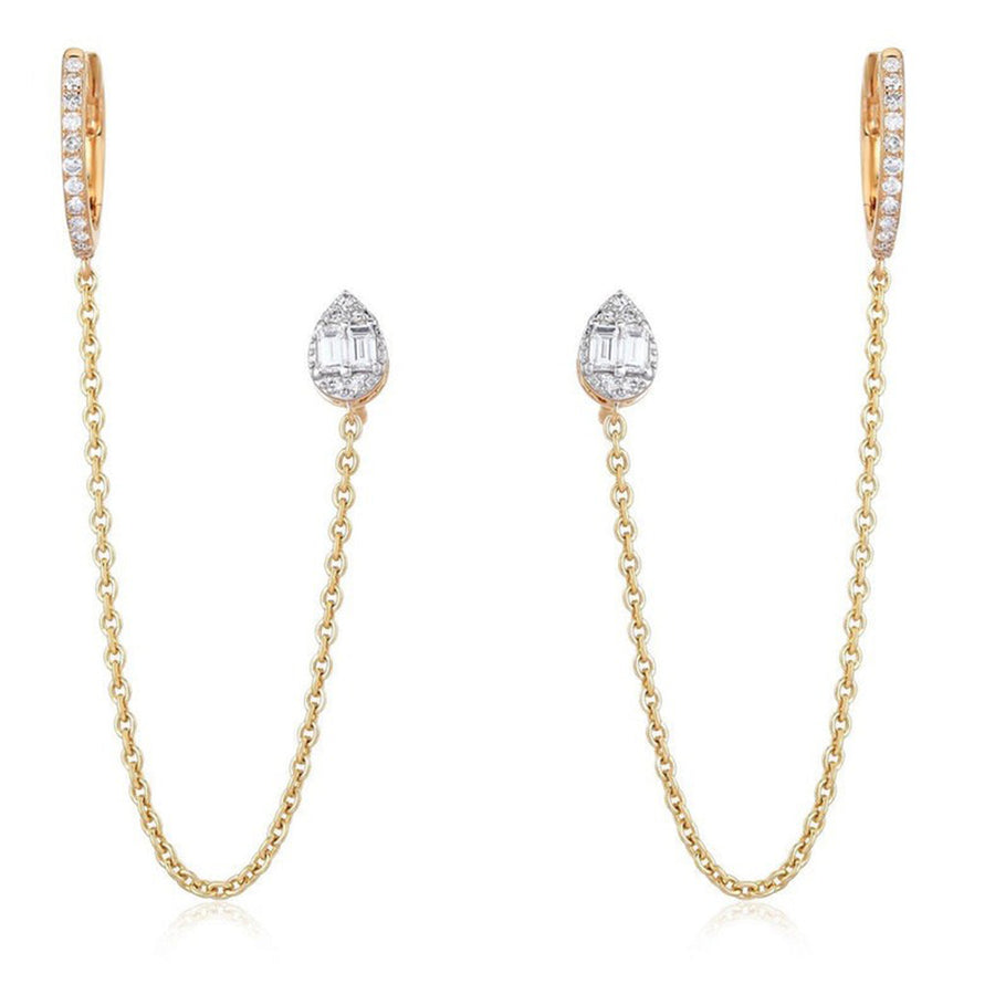 Pear Diamond Chain Link Drop Earrings in 14K Yellow Gold