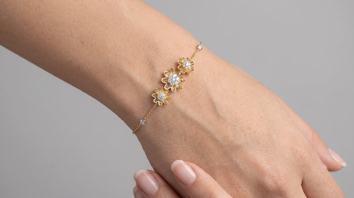 Fancy Golden Diamond Link Bracelet in 14K Yellow Gold