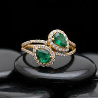 Twin Pear-Cut Emerald 14K (18K Custom) Yellow Gold Diamond Bypass Ring