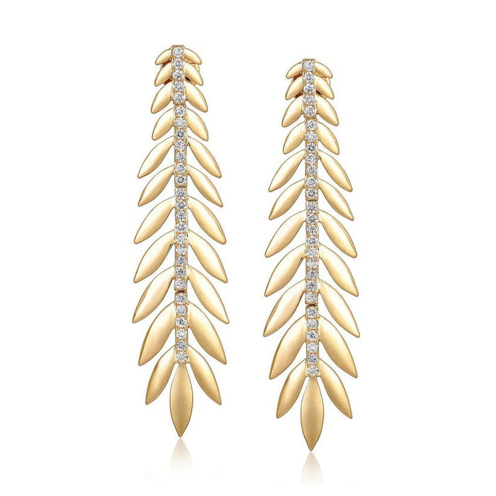 Leaf Shape Halo Huggie Earrings in 14K Yellow Gold