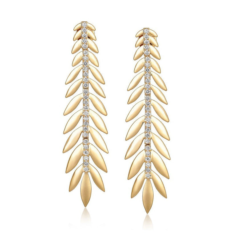 Leaf Shape Halo Huggie Earrings in 14K Yellow Gold