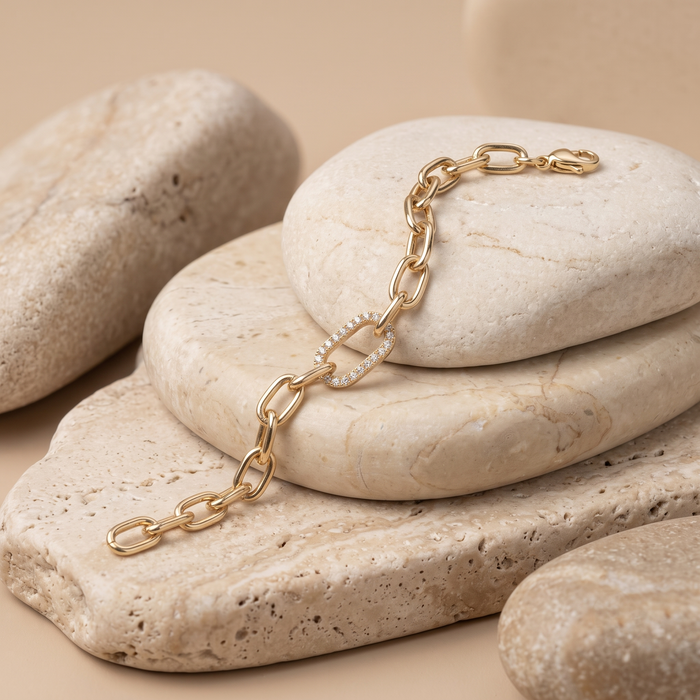 60 Chain Link Diamond Bracelet in 14K Yellow Gold