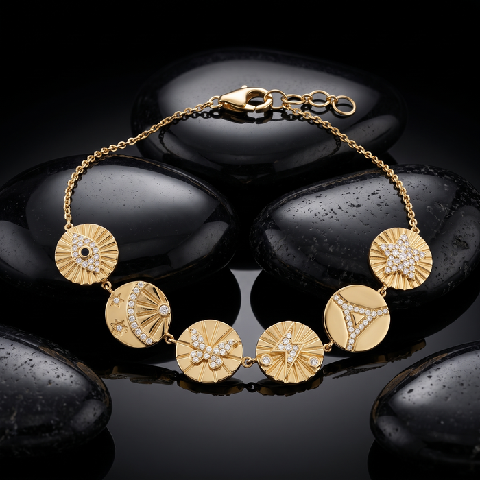 Mystic Talisman Bangle Charm Bracelet in 14K Yellow Gold