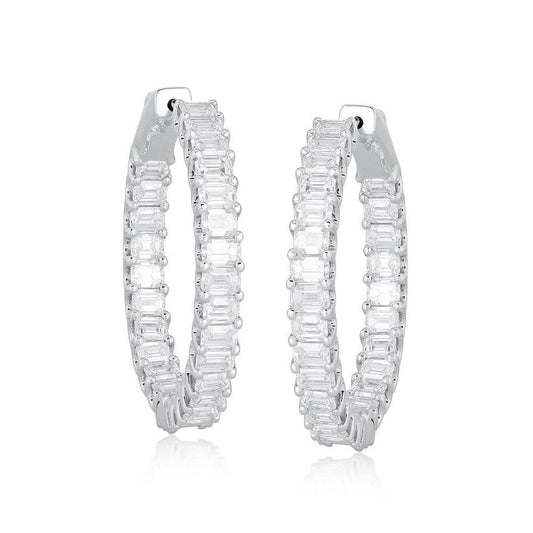 Round Diamond Aesthetic Huggies Earrings in 18K White Gold