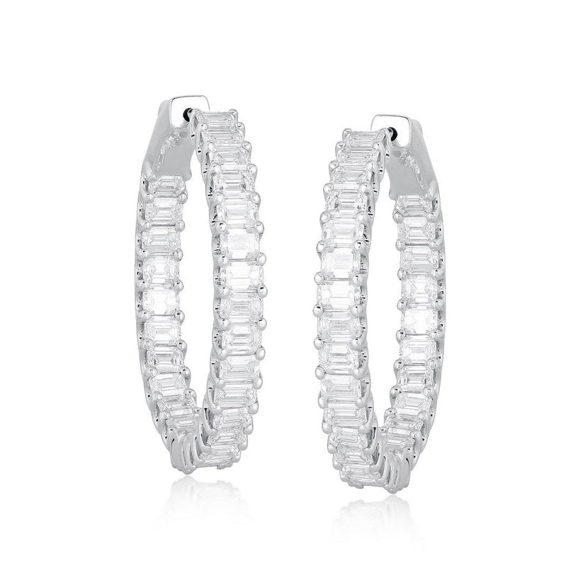 Round Diamond Aesthetic Huggies Earrings in 18K White Gold