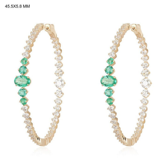 Emerald Eclipse Hoop Earrings in 14K Yellow Gold
