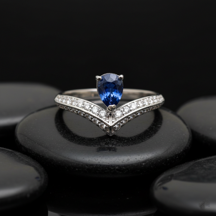 Oval Blue Sapphire 14K Diamond Accent Ring