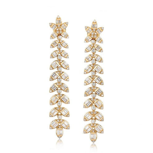 Floral Cascade Diamond Drop Earrings in 14K White Gold