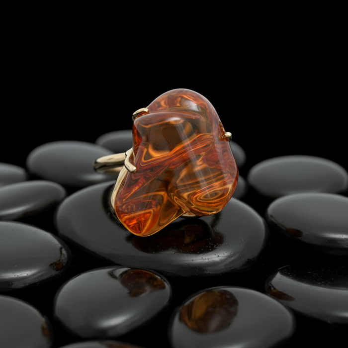 Organic Amber 14K Yellow Gold Statement Ring