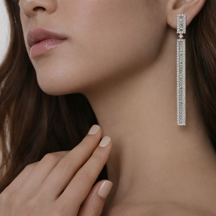 Baguette Diamond Drop 238 Diamonds Earrings in 18K White Gold