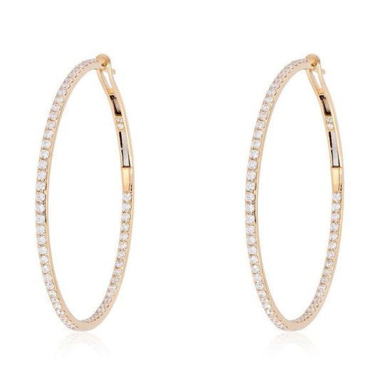 Micro Pave Classic Thin Hoop Earrings in 14K Yellow Gold