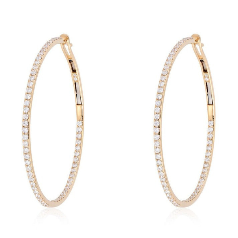 Micro Pave Classic Thin Hoop Earrings in 14K Yellow Gold