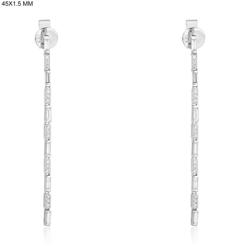 Linear Baguette Diamond Drop Earrings in 14K White Gold