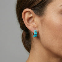 Chunky Turquoise Enamel Hoop Earrings in 14K Yellow Gold