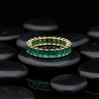 Emerald Cut Green Emerald 14K (18K Custom) Gold Full Eternity Band Ring