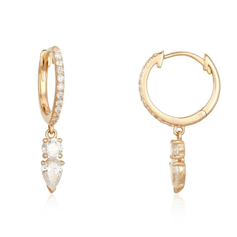 Duo Drop Diamond Huggie Earrings in 14K Yellow Gold