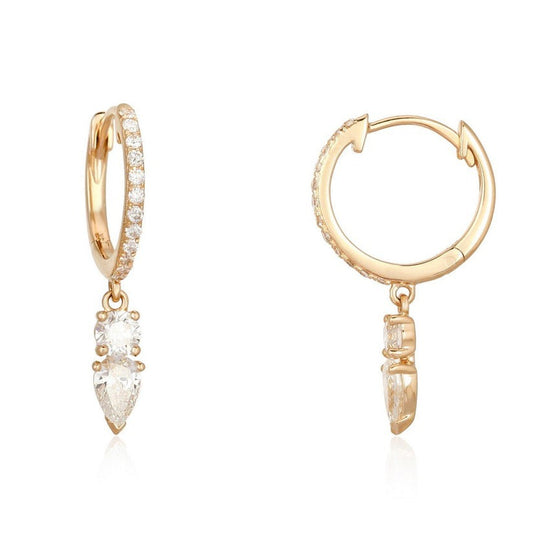 Duo Drop Diamond Huggie Earrings in 14K Yellow Gold