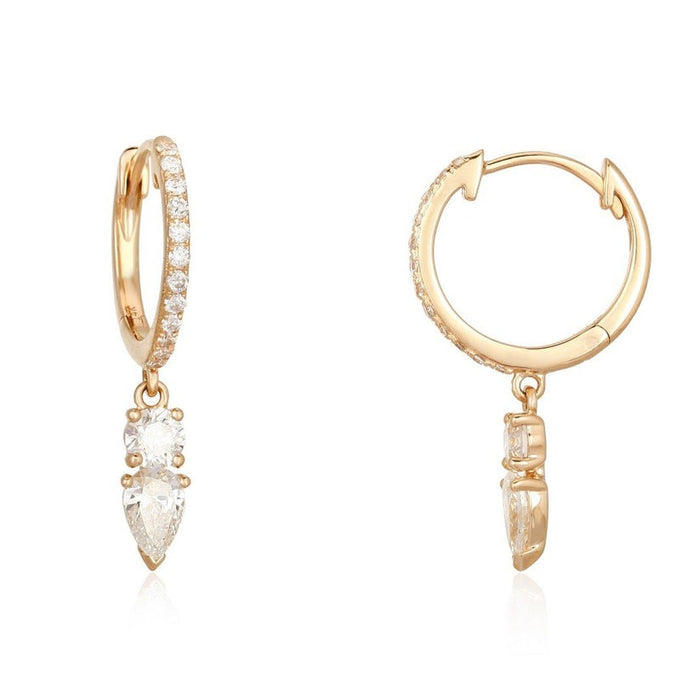 Duo Drop Diamond Huggie Earrings in 14K Yellow Gold