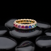 Exquisite Multi-Color Sapphire & Diamond 14K Gold Eternity Band Ring