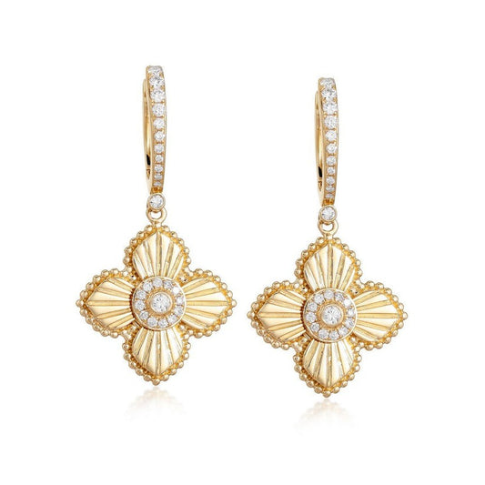 Radiant Clover Diamond Drop Earrings in 14K Yellow Gold