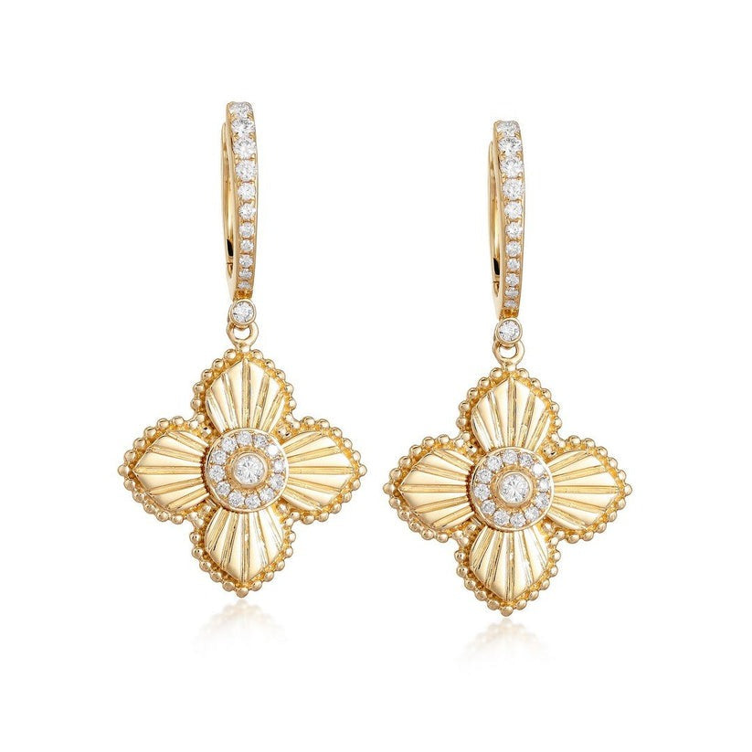 Radiant Clover Diamond Drop Earrings in 14K Yellow Gold