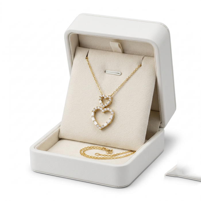 Double Open Heart Diamond Pendant Necklace in 14K Yellow Gold