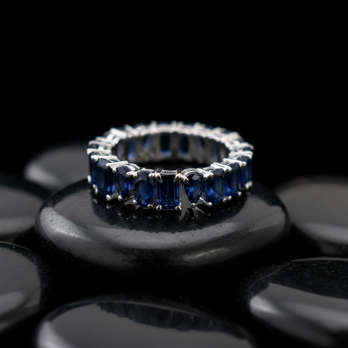 Blue Sapphire Eternity 14K White Gold Band Ring
