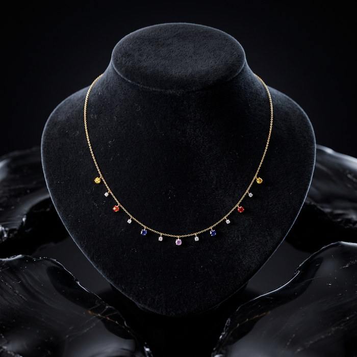 Crescent Blue Sapphire Moon Necklace in 14K Yellow Gold