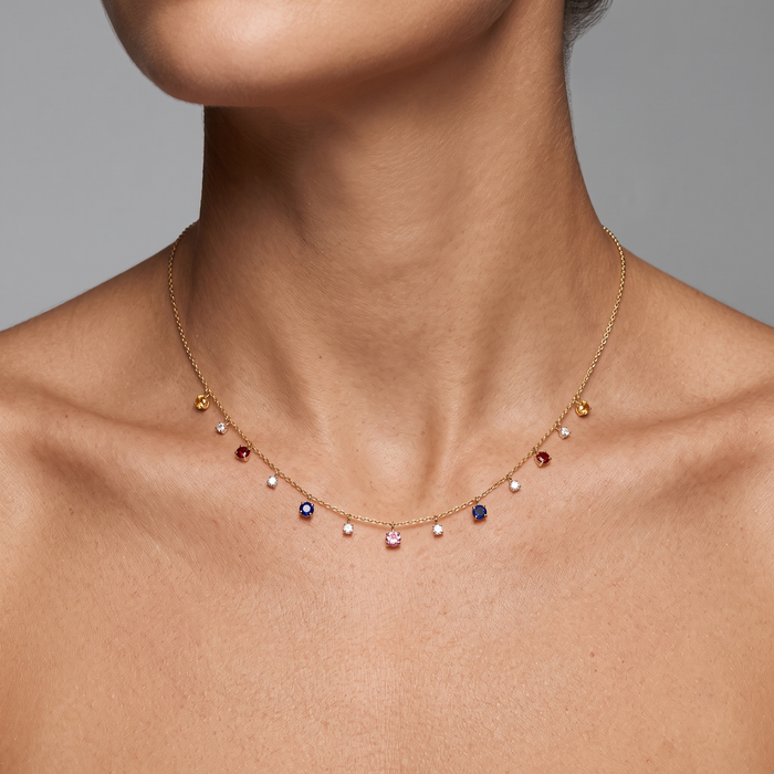 Crescent Blue Sapphire Moon Necklace in 14K Yellow Gold
