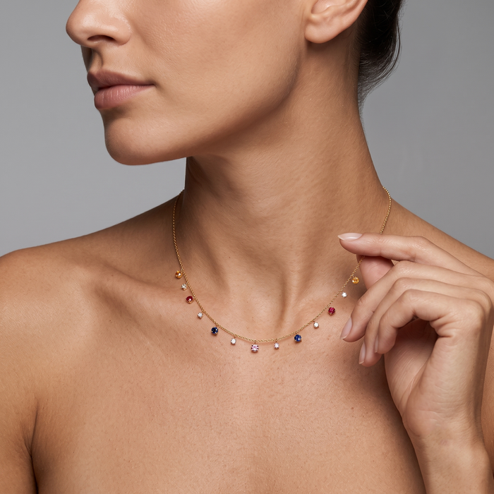Crescent Blue Sapphire Moon Necklace in 14K Yellow Gold