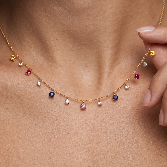 Crescent Blue Sapphire Moon Necklace in 14K Yellow Gold