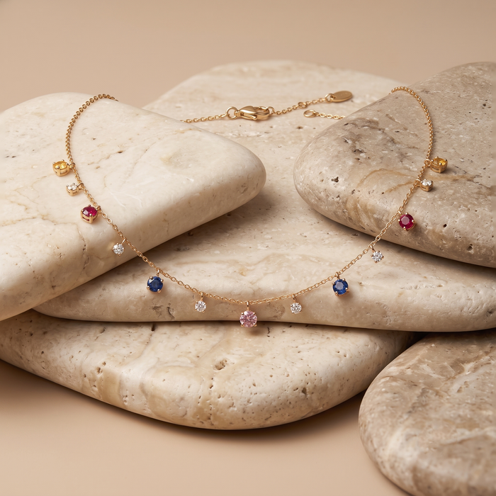 Crescent Blue Sapphire Moon Necklace in 14K Yellow Gold
