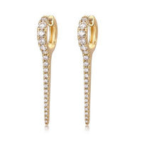 Slender Line Pave Diamond Earrings in 14K Yellow Gold