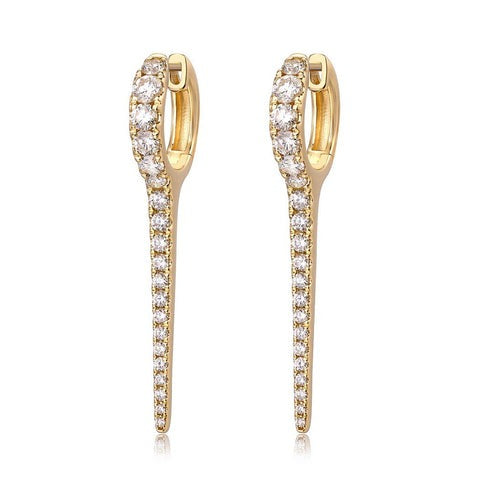 Slender Line Pave Diamond Earrings in 14K Yellow Gold