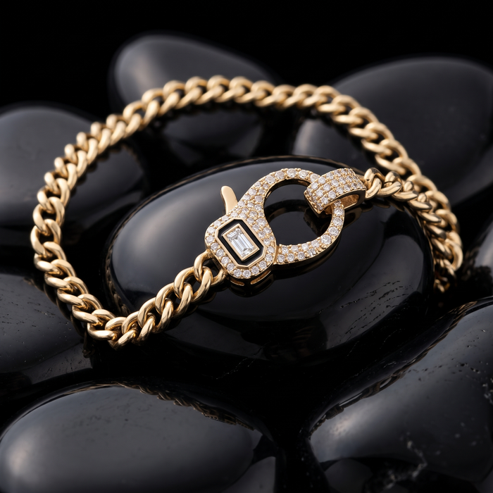 Enamel Clasp Cuban Chain Bracelet in 14K Yellow Gold