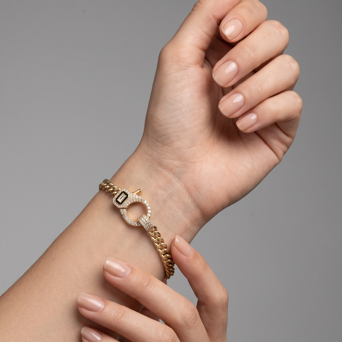 Enamel Clasp Cuban Chain Bracelet in 14K Yellow Gold
