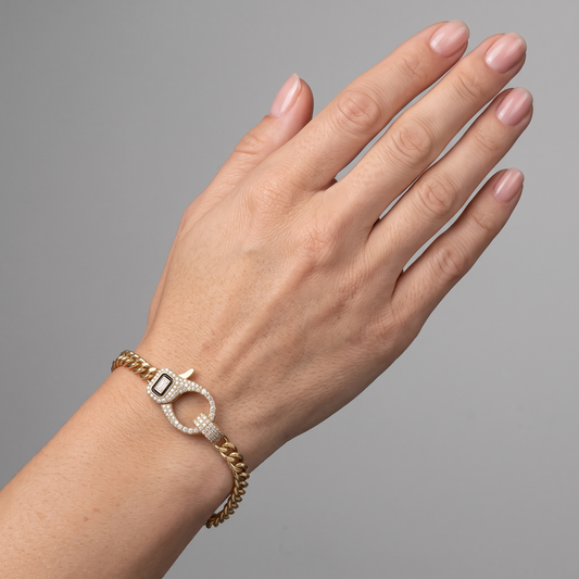 Enamel Clasp Cuban Chain Bracelet in 14K Yellow Gold